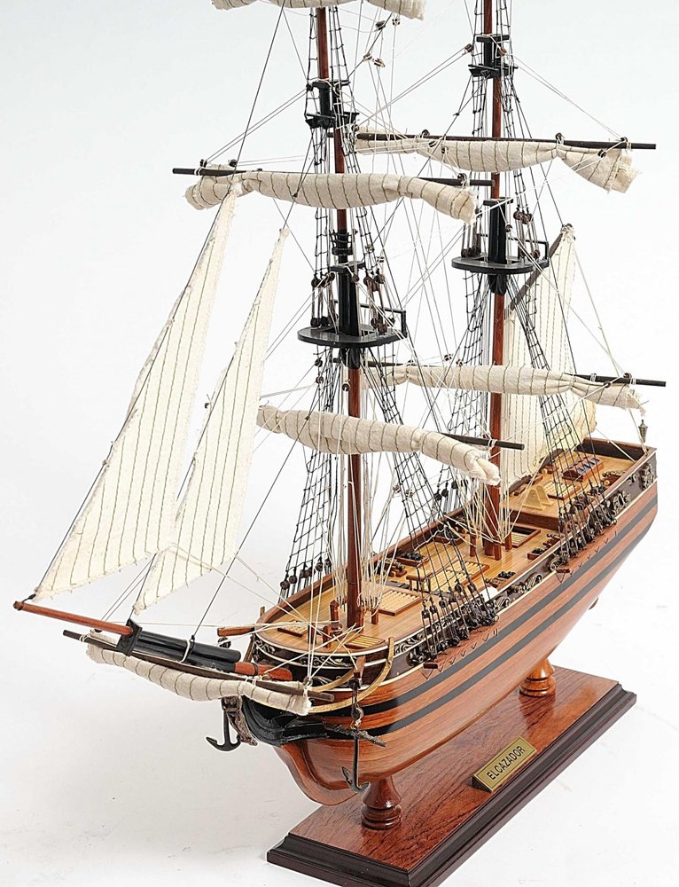 24" Brown Solid Wood Hand Painted Boat Model Boat HomeRoots
