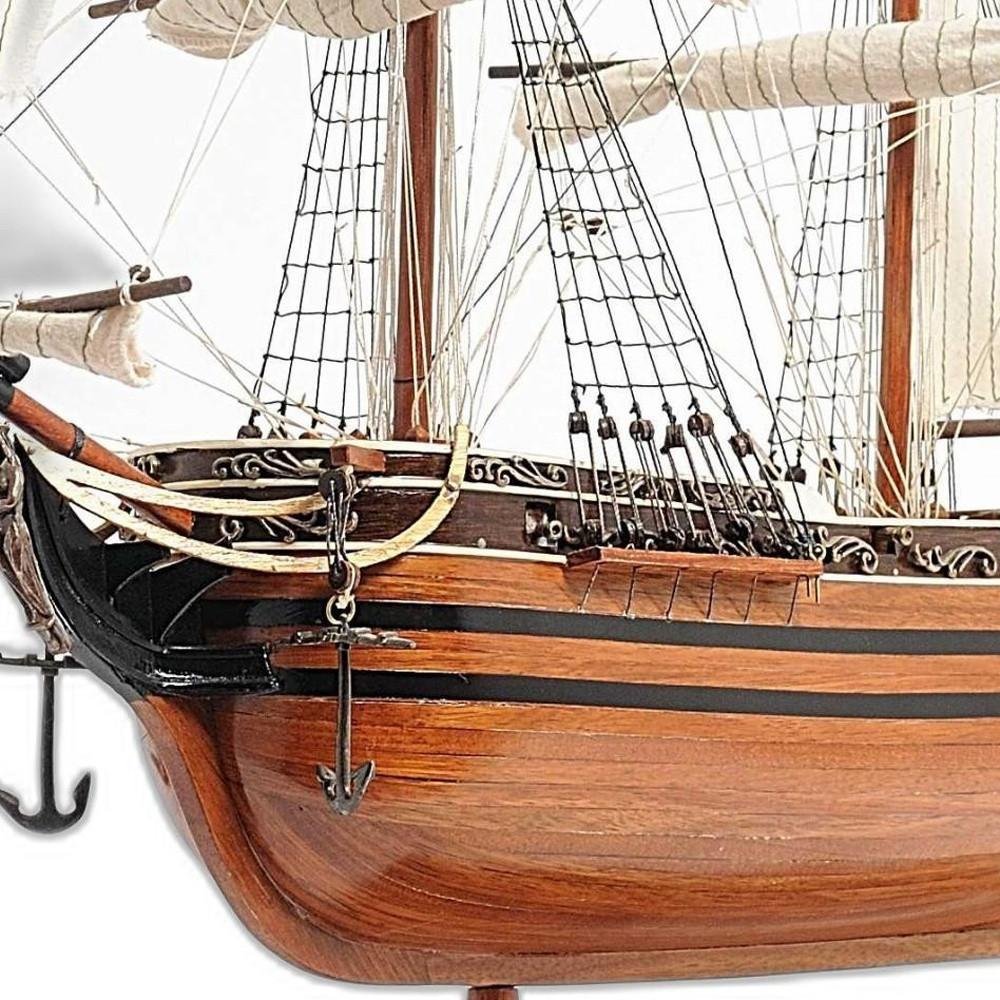 24" Brown Solid Wood Hand Painted Boat Model Boat HomeRoots