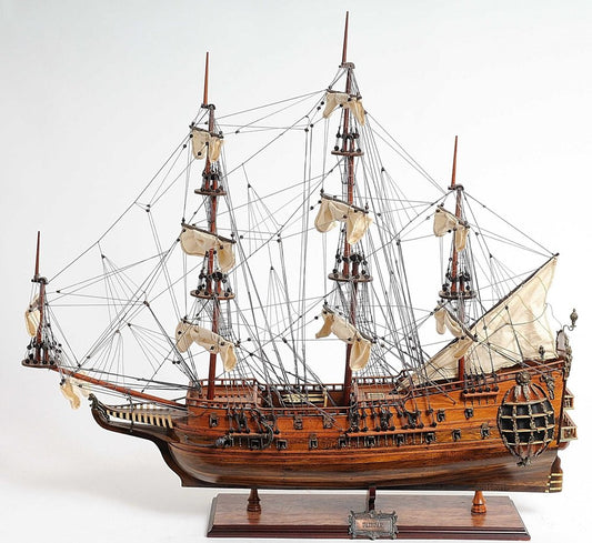 32" Brown Solid Wood Hand Painted Model Boat HomeRoots
