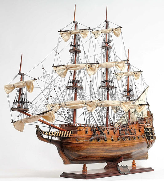 32" Brown Solid Wood Hand Painted Model Boat HomeRoots