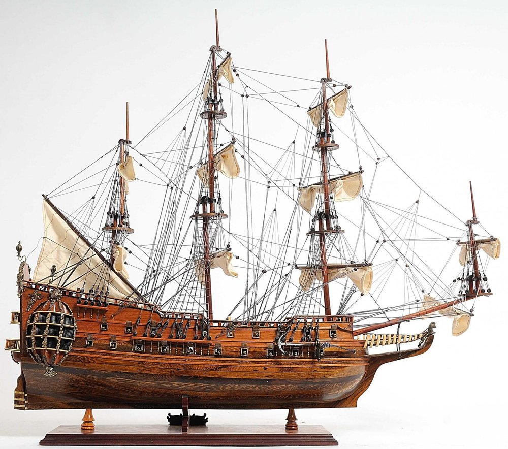 32" Brown Solid Wood Hand Painted Model Boat HomeRoots