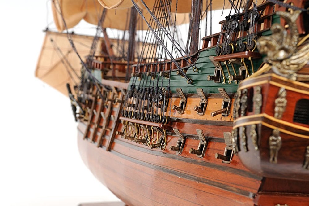 26" Brown Solid Wood Hand Painted Model Boat — view 4