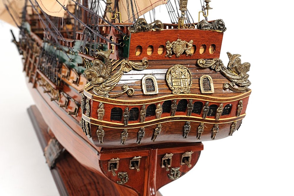 26" Brown Solid Wood Hand Painted Model Boat HomeRoots