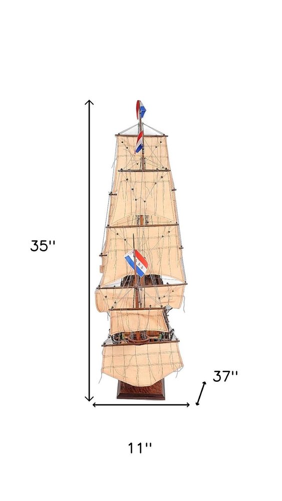 35" Brown Solid Wood Hand Painted Model Boat HomeRoots