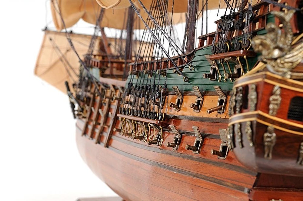 35" Brown Solid Wood Hand Painted Model Boat HomeRoots