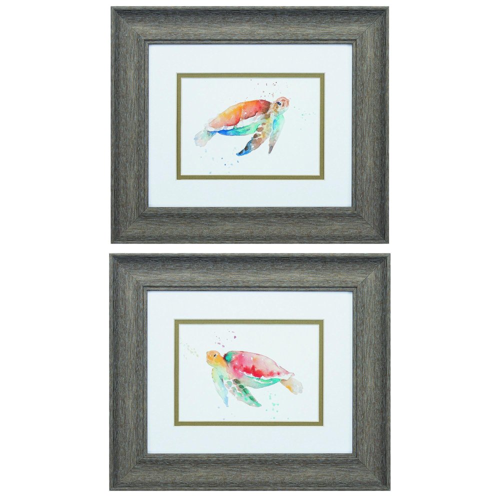 Set of Two Red and Blue Turtle Framed Wall Art — view 1