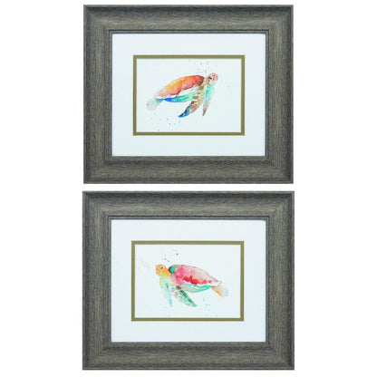 Set of Two Red and Blue Turtle Framed Wall Art