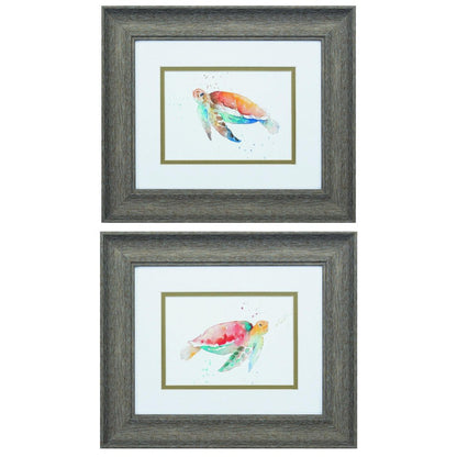 Set of Two Red and Blue Turtle Framed Wall Art