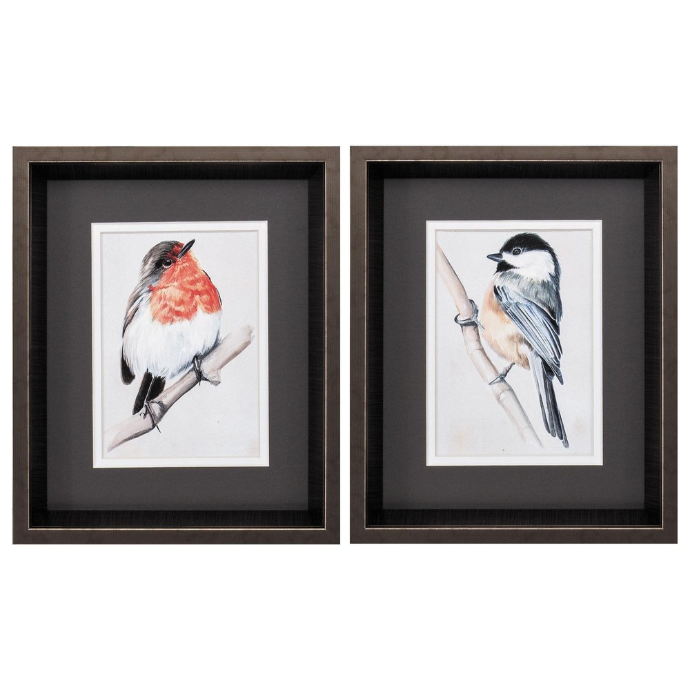 10" X 12" Brushed Silver Frame Bird On Branch (Set Of 2) — view 3