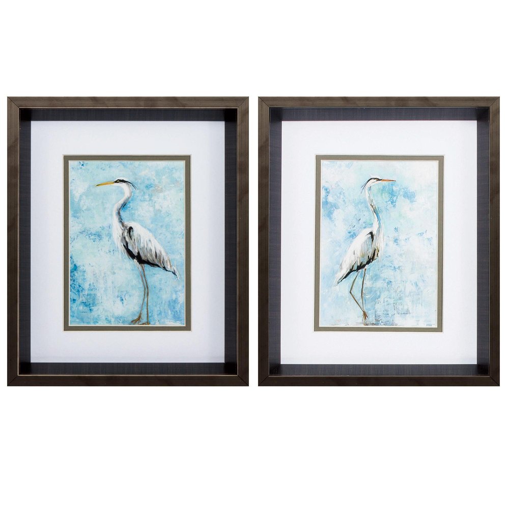 10" X 12" Brushed Silver Frame Hazy Morning Heron (Set Of 2) — view 1