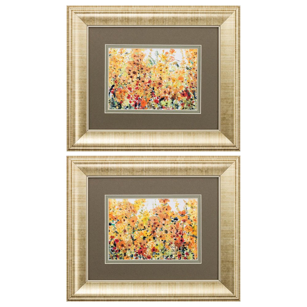 Set Of Two Pretty Summer Flowers Gold Framed Wall Art — view 1