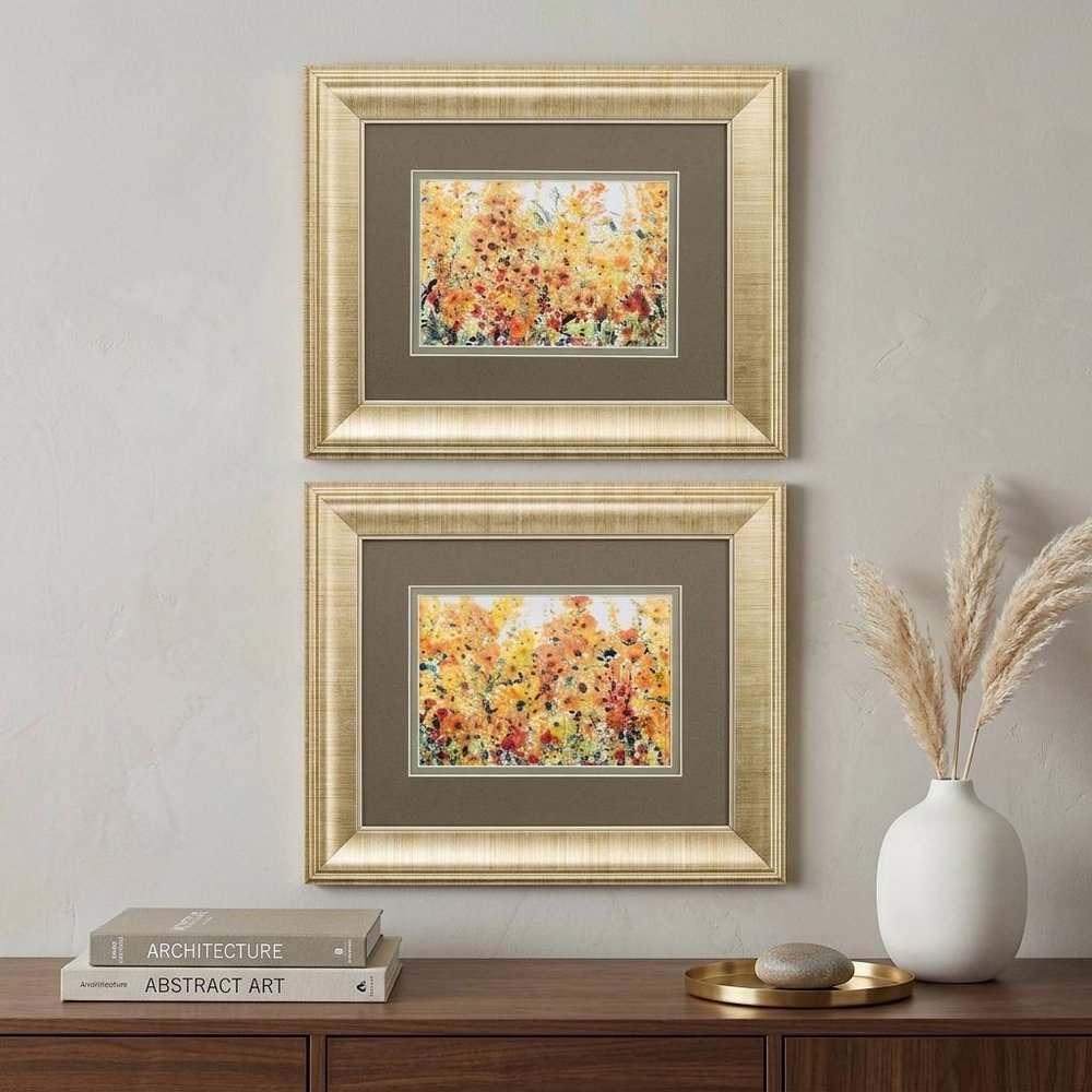 Set Of Two Pretty Summer Flowers Gold Framed Wall Art — view 4
