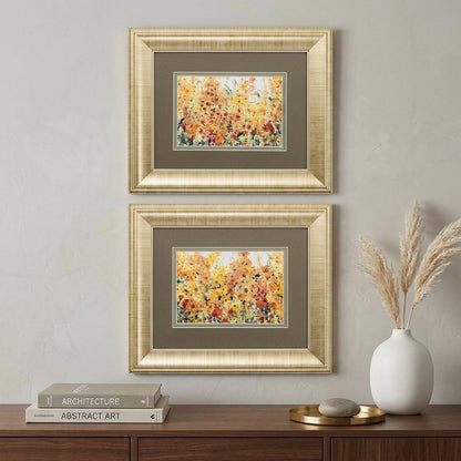 Set Of Two Pretty Summer Flowers Gold Framed Wall Art