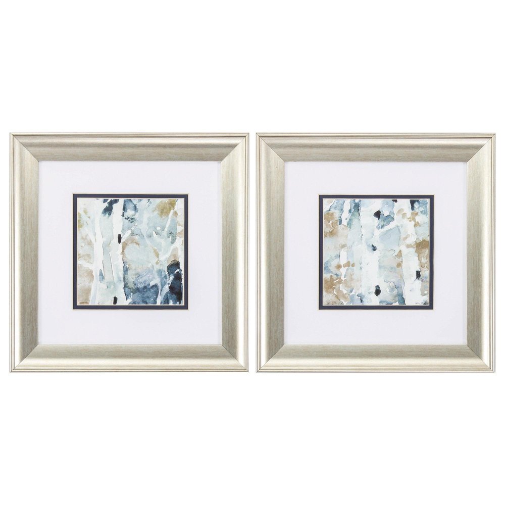 Set of Two Blue Watercolor Brushed Silver Framed Wall Art — view 1