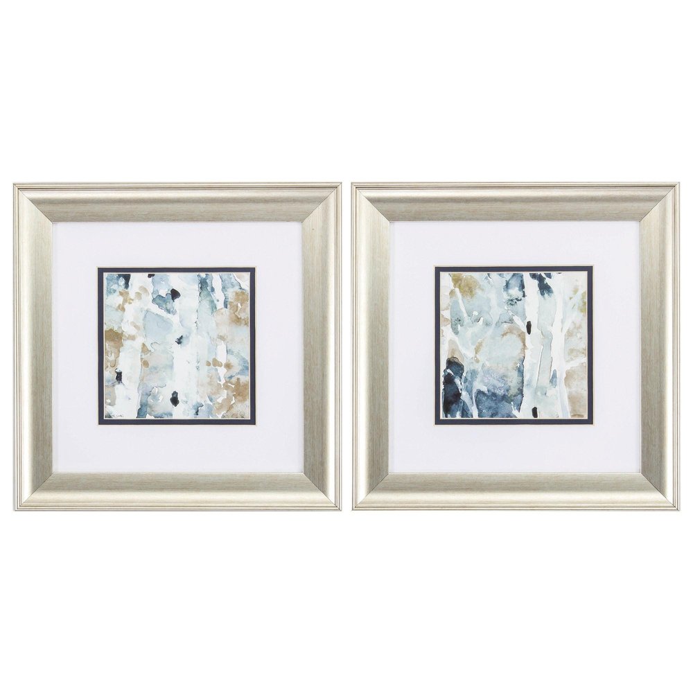 Set of Two Blue Watercolor Brushed Silver Framed Wall Art — view 3