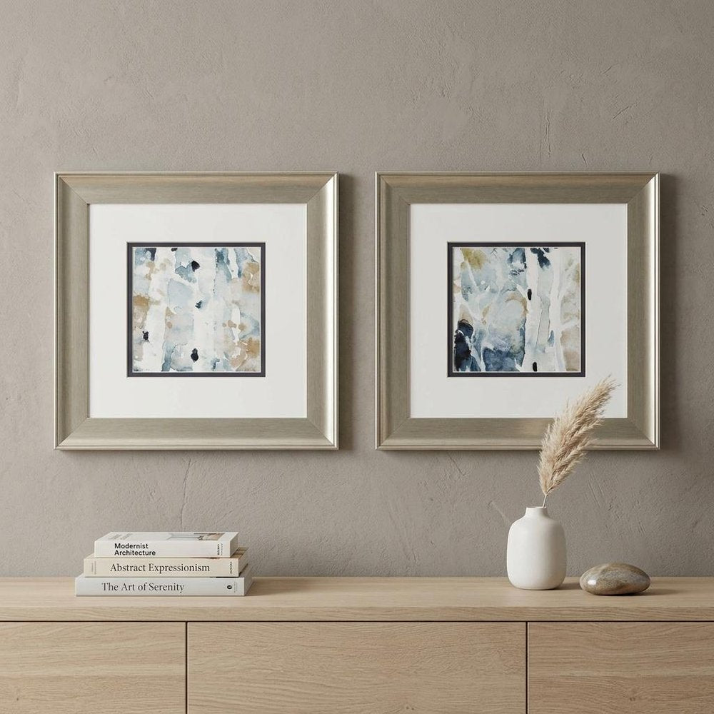 Set of Two Blue Watercolor Brushed Silver Framed Wall Art — view 5