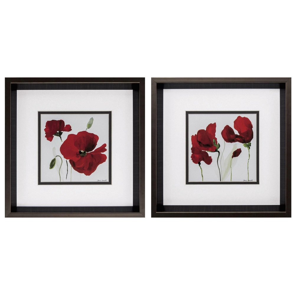 12" X 12" Brushed Silver Frame Red Poppy (Set Of 2) — view 1