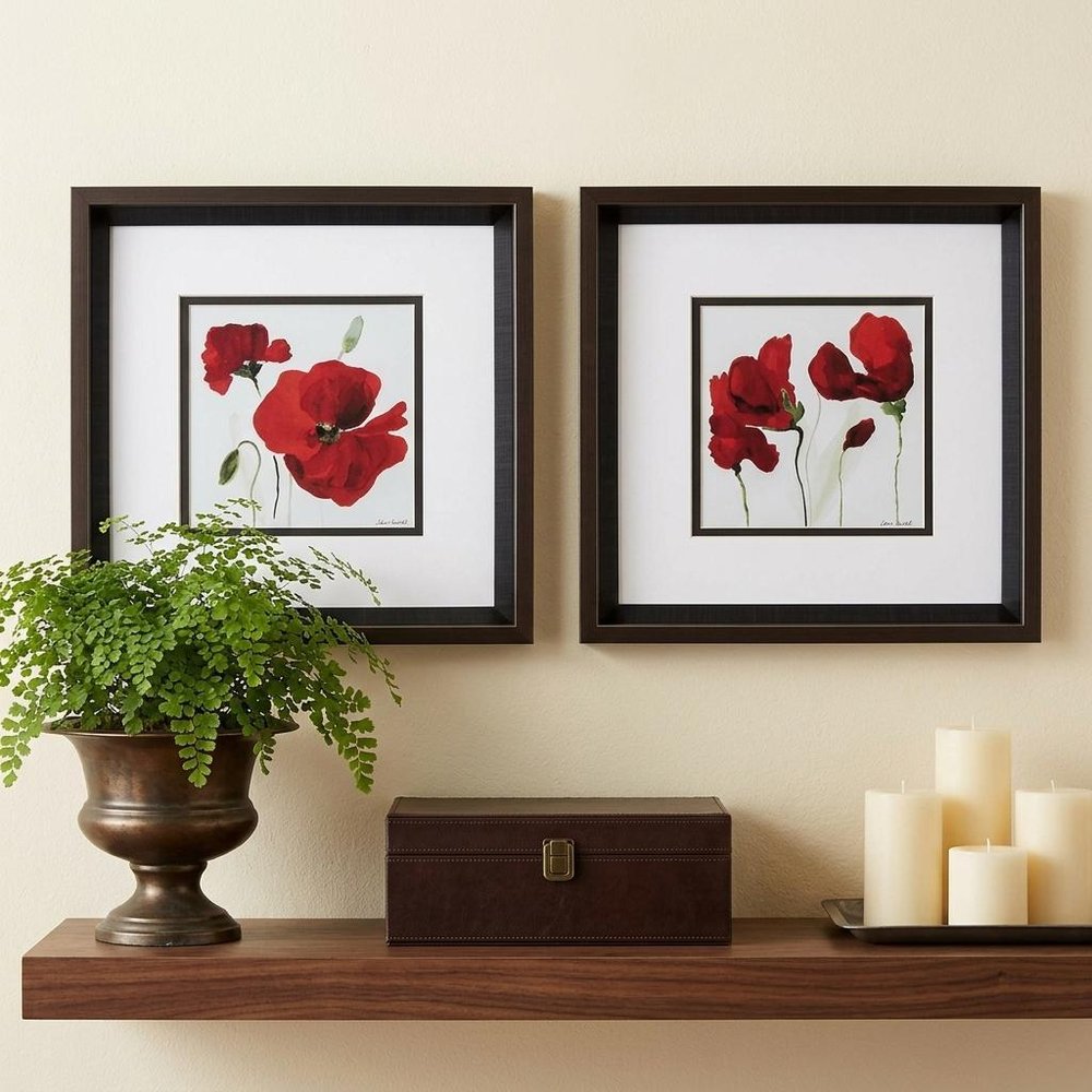 12" X 12" Brushed Silver Frame Red Poppy (Set Of 2) — view 4
