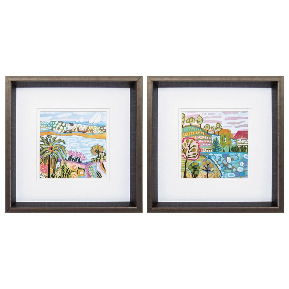 12" X 12" Brushed Silver Frame Palm Tree Set Of 2 — view 1