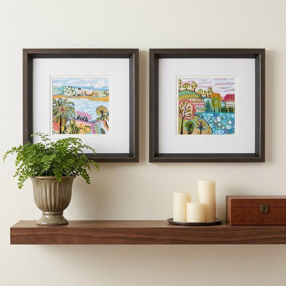 12" X 12" Brushed Silver Frame Palm Tree Set Of 2 — view 4