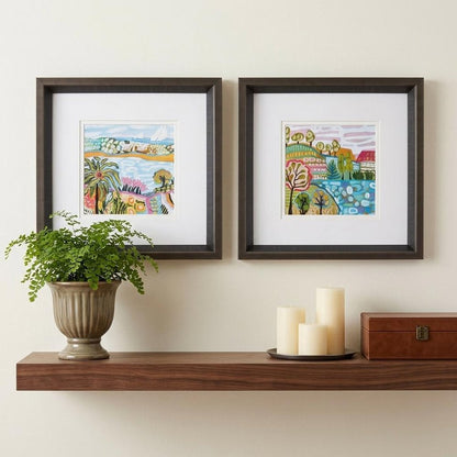 12" X 12" Brushed Silver Frame Palm Tree Set Of 2