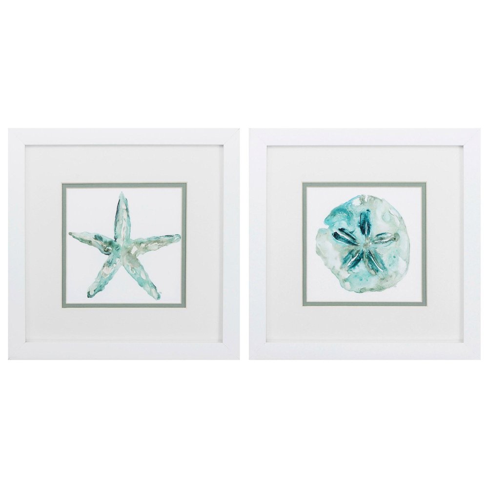Set of Two Aqua Coastal White Square Framed Art — view 1