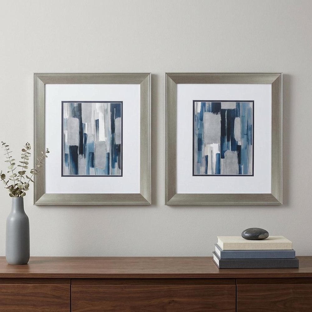 Set of Two Modern Blue Abstract Silver Framed Art — view 4