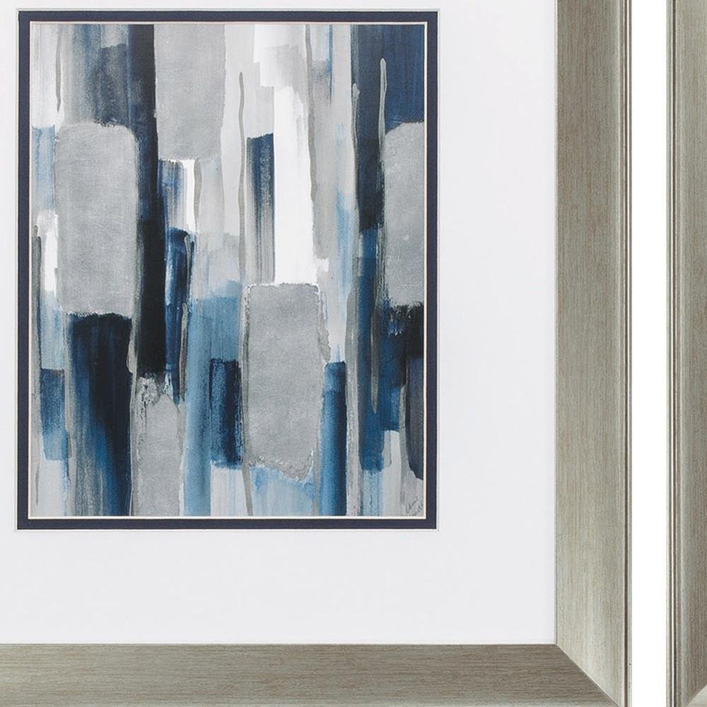 Set of Two Modern Blue Abstract Silver Framed Art — view 2