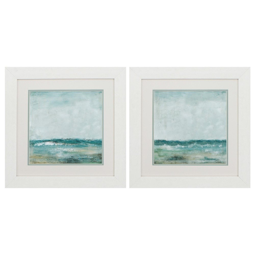 Set of Two 19" X 19" White and Blue Ocean Wall Decor — view 1