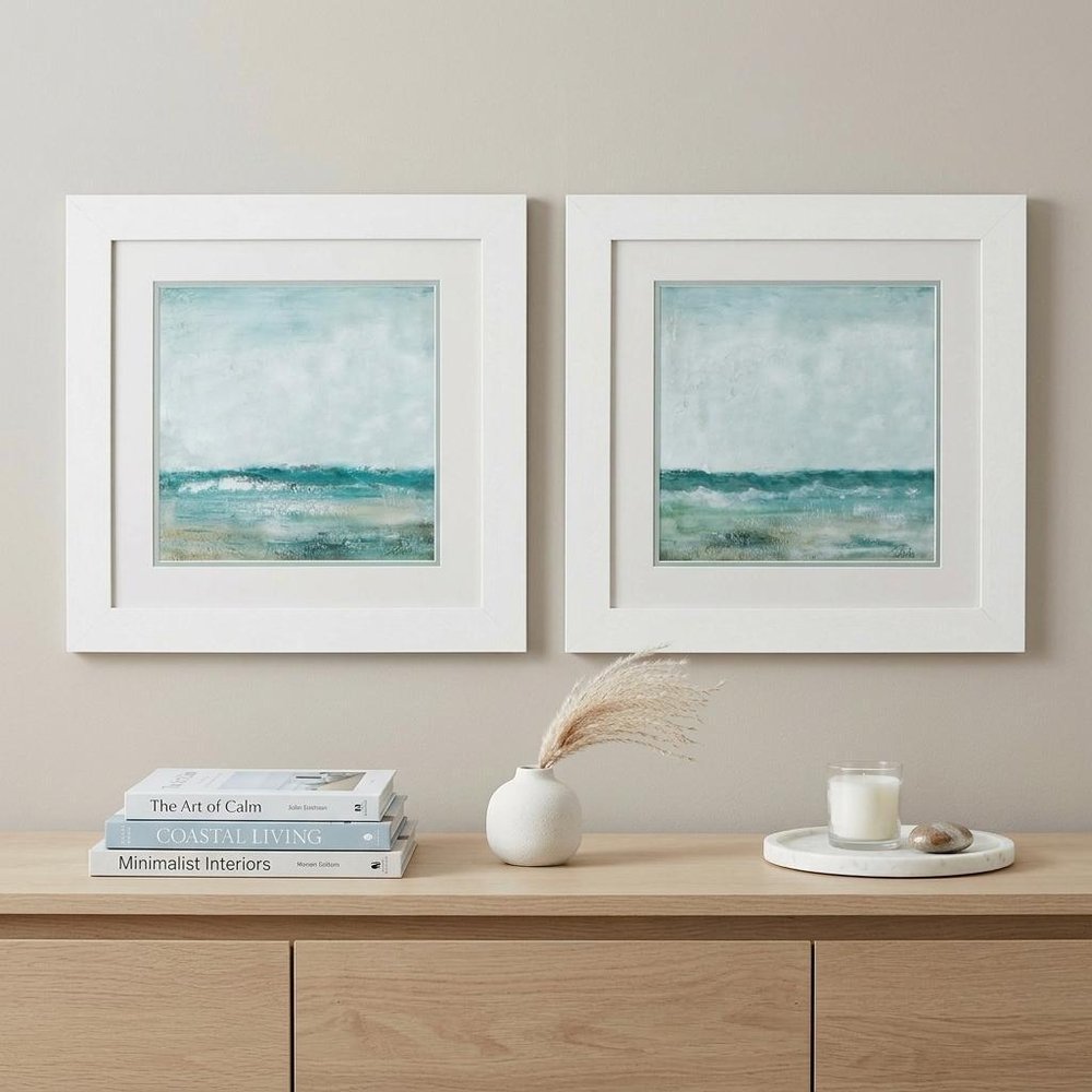 Set of Two 19" X 19" White and Blue Ocean Wall Decor — view 4