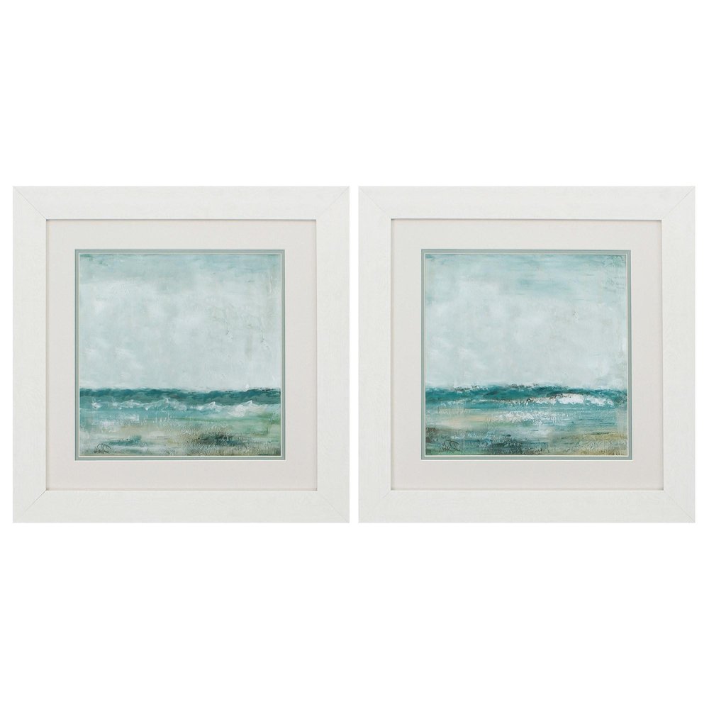Set of Two 19" X 19" White and Blue Ocean Wall Decor — view 3
