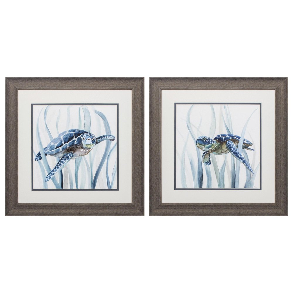 19" X 19" Distressed Wood Toned Frame Turtle In Grass (Set Of 2) — view 1
