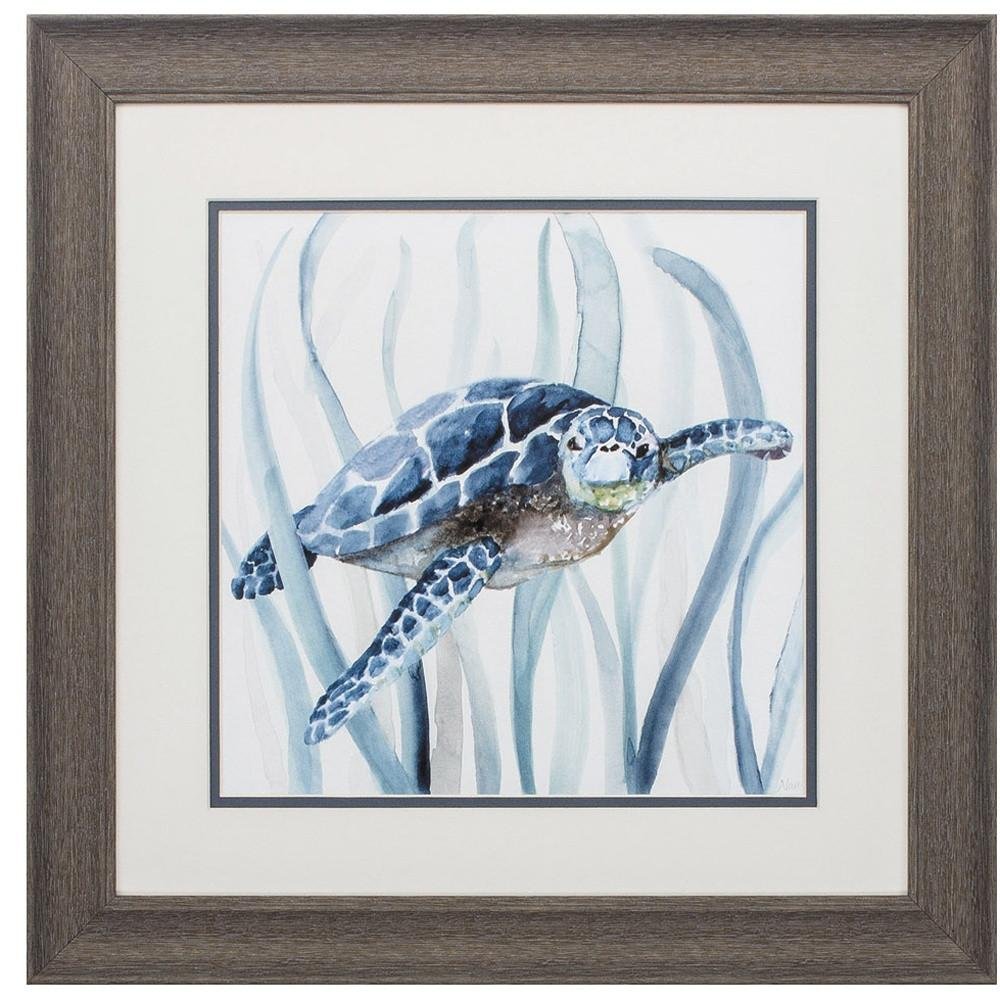 19" X 19" Distressed Wood Toned Frame Turtle In Grass (Set Of 2) — view 2