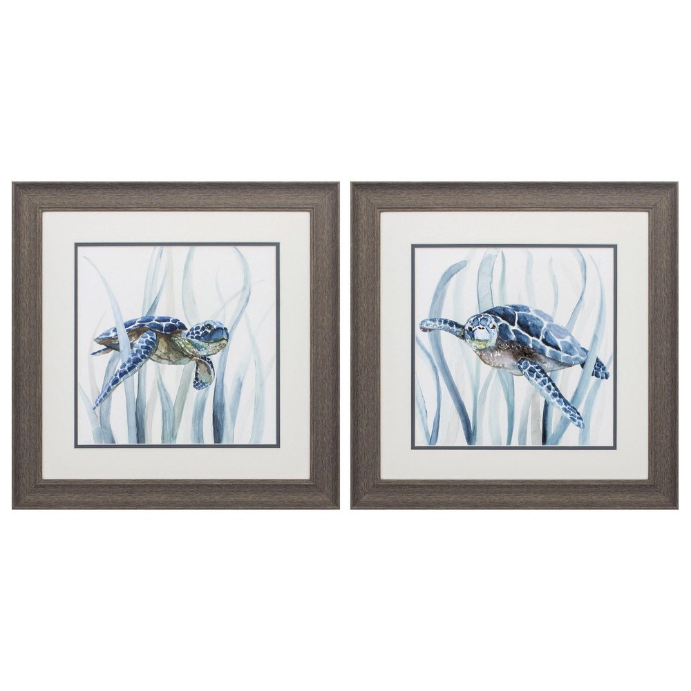 19" X 19" Distressed Wood Toned Frame Turtle In Grass (Set Of 2) — view 3