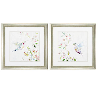 19" X 19" Brushed Silver Frame Hummingbird (Set Of 2)