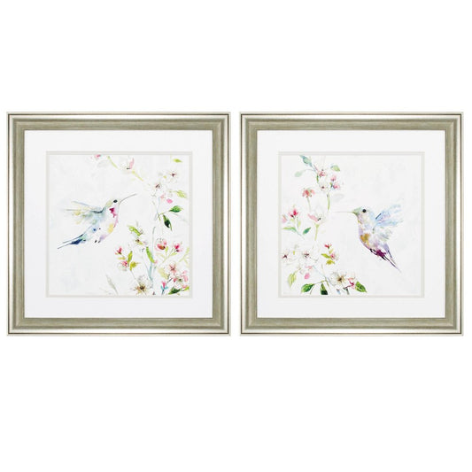 19" X 19" Brushed Silver Frame Hummingbird (Set Of 2)