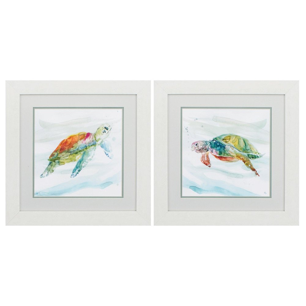 19" X 19" White Frame Turtle Tropics (Set Of 2) — view 1
