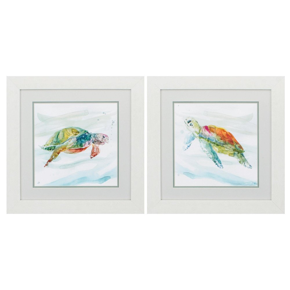 19" X 19" White Frame Turtle Tropics (Set Of 2) — view 3