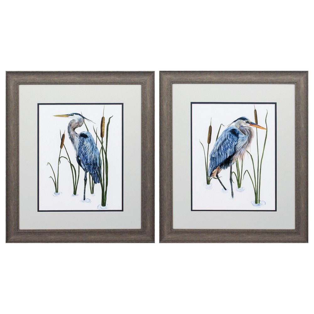 Set of Two 22" X 19" Blue Heron Distressed Brown Framed Wall Decor — view 3