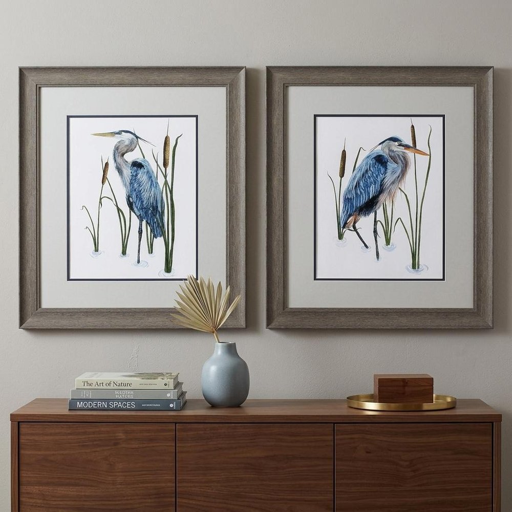 Set of Two 22" X 19" Blue Heron Distressed Brown Framed Wall Decor — view 5