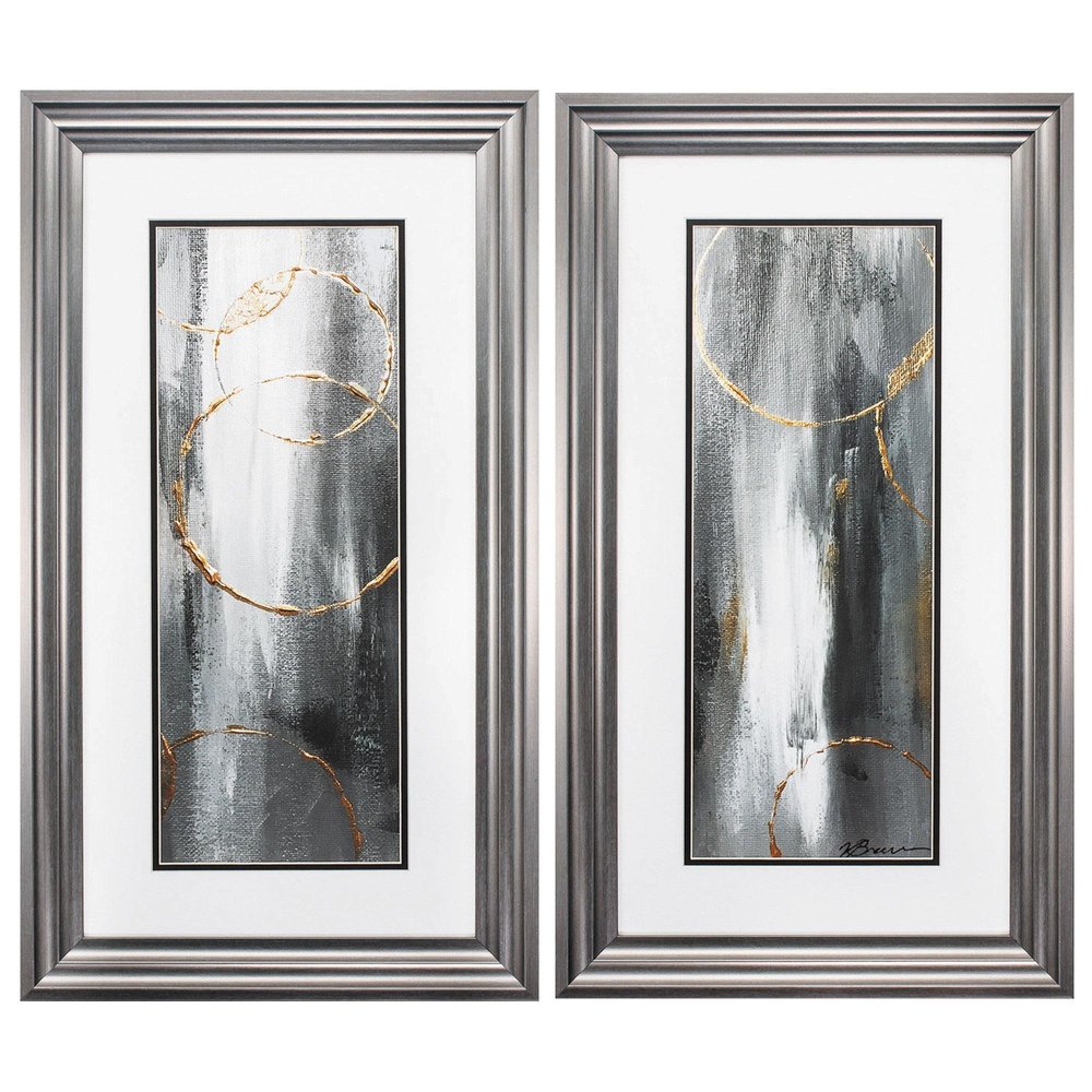 Set of Two Modern Abstract Gunmetal Framed Art — view 1