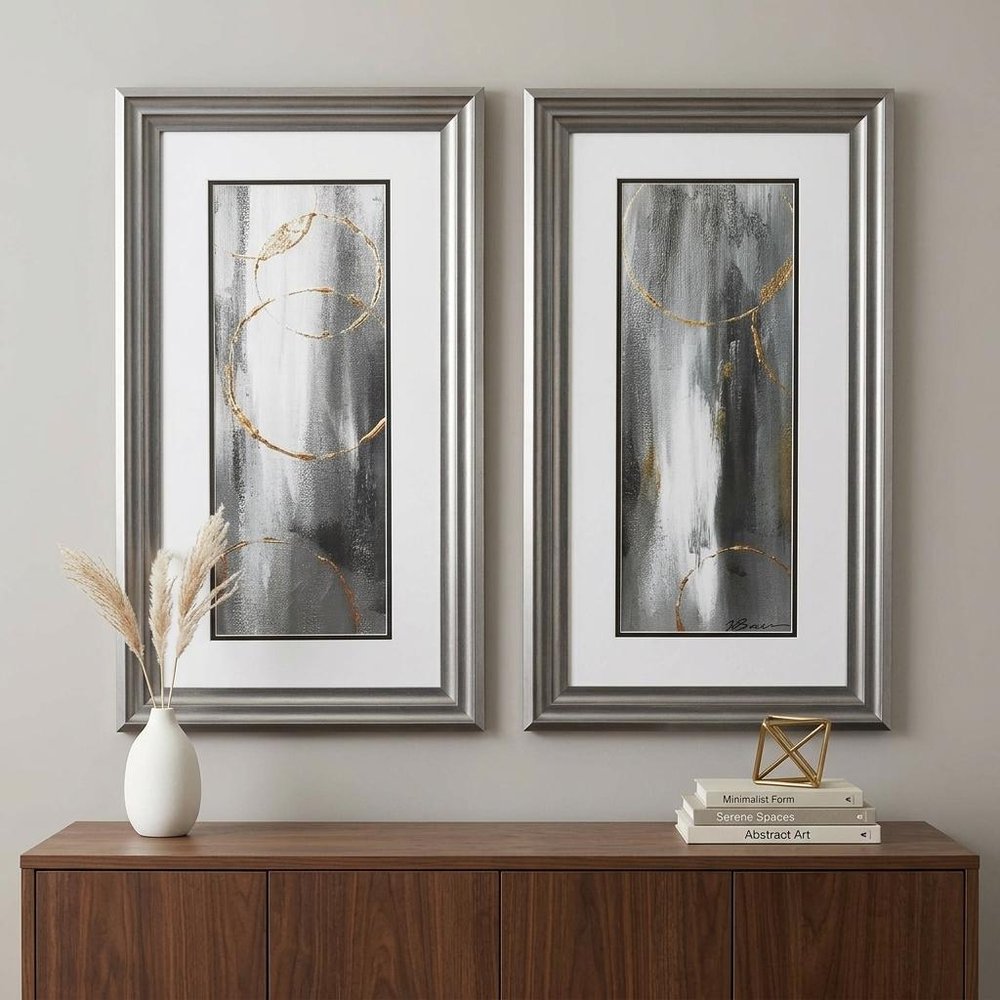 Set of Two Modern Abstract Gunmetal Framed Art — view 5