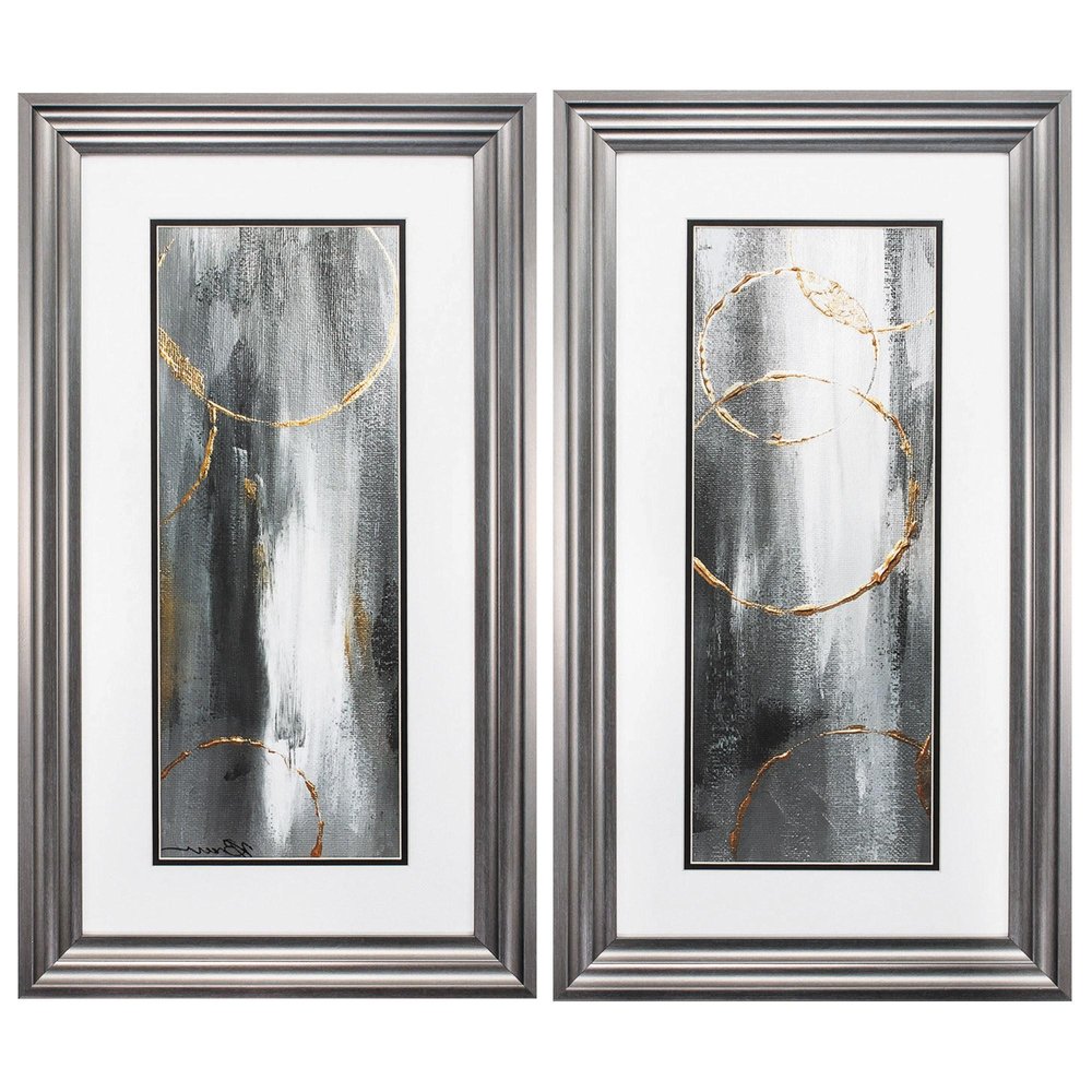 Set of Two Modern Abstract Gunmetal Framed Art — view 2