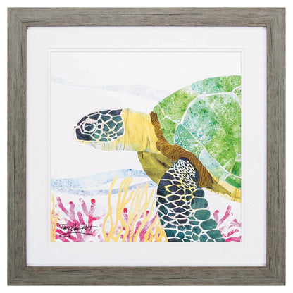 23" X 23" Sea Creature Sea Turtle Brown Square Framed Art