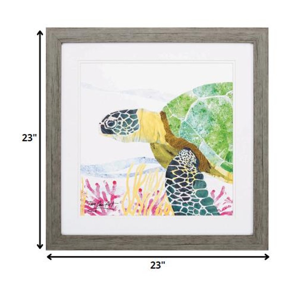 23" X 23" Sea Creature Sea Turtle Brown Square Framed Art — view 3