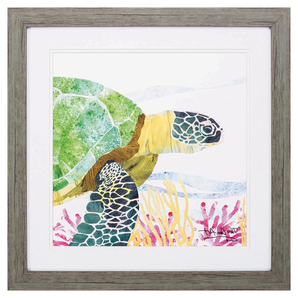 23" X 23" Sea Creature Sea Turtle Brown Square Framed Art — view 9