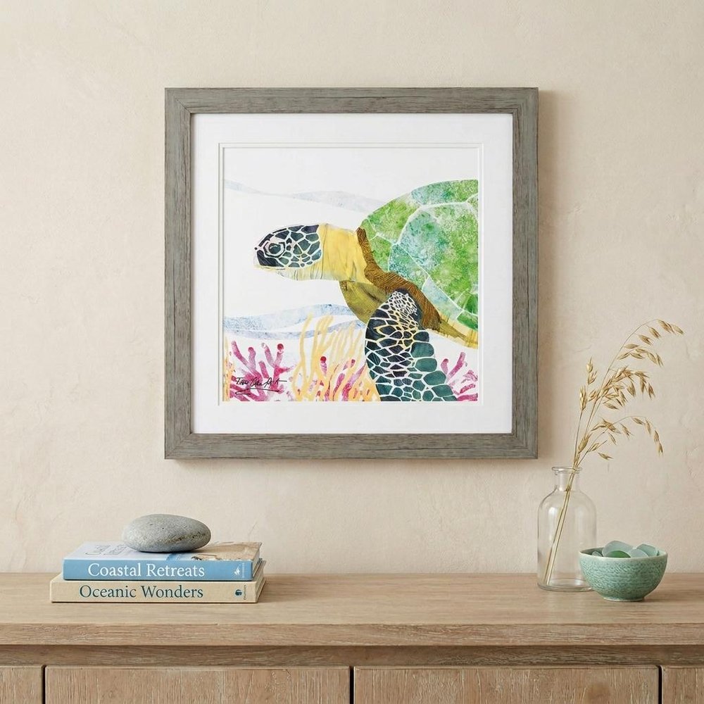 23" X 23" Sea Creature Sea Turtle Brown Square Framed Art — view 7