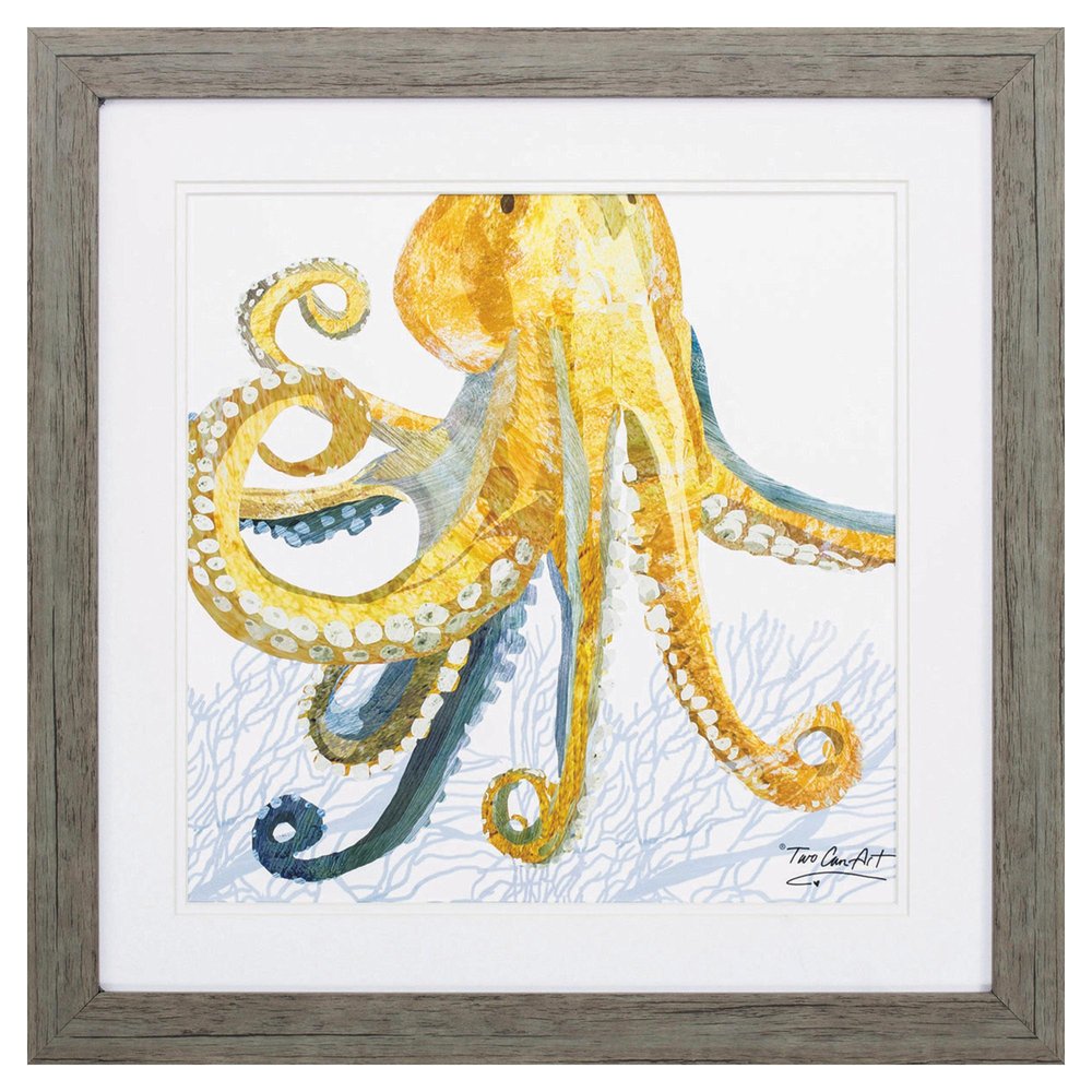 23" X 23" Sea Creature Octopus Brown Square Framed Art — view 1