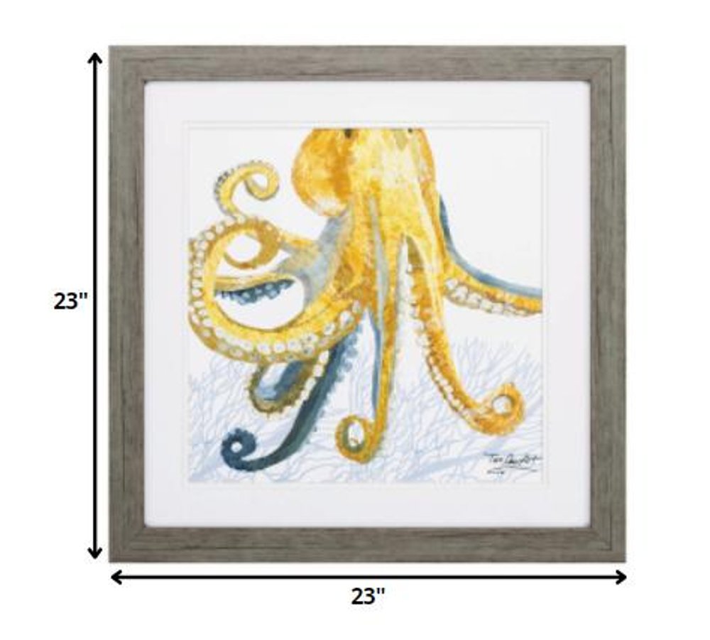 23" X 23" Sea Creature Octopus Brown Square Framed Art — view 2