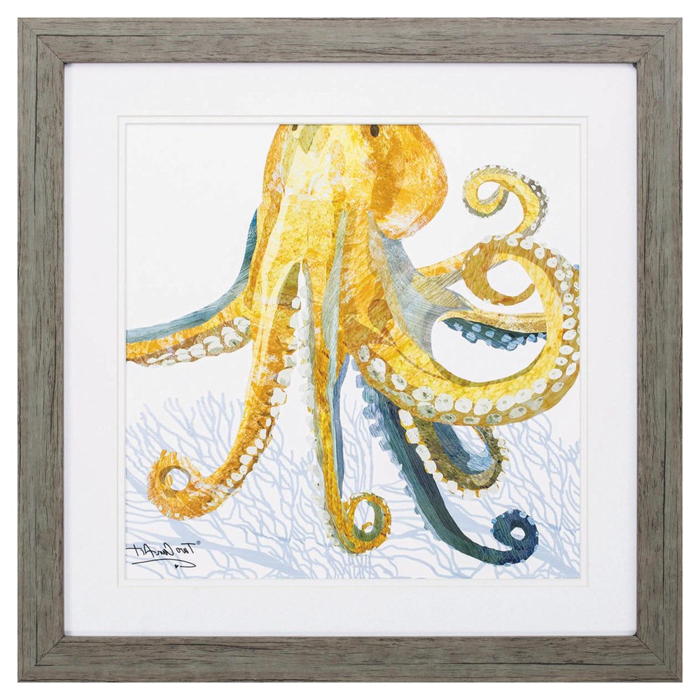 23" X 23" Sea Creature Octopus Brown Square Framed Art — view 3